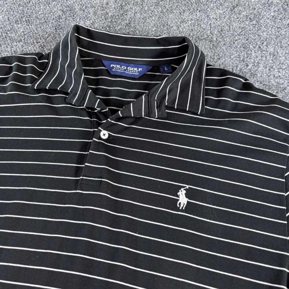 Polo Golf Ralph Lauren Polo Shirt Mens L Black Striped Pima Cotton Short Sleeve - Picture 4 of 7